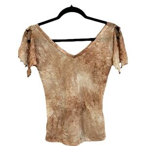 VTG Y2K Wet Seal Tie Dye Burnout Sheer Split Short Sleeve Ruffle Trim Top Shirt